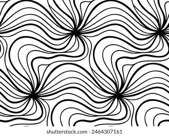 Abstract vector seamless floral background of doodle hand drawn lines. Monochrome wave pattern. Coloring book page. Black white wallpaper.