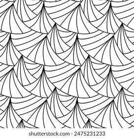 Abstract vector seamless floral background of doodle hand drawn lines. Monochrome wave pattern. Coloring book page. Black white wallpaper.