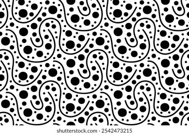 Abstract vector seamless floral background of doodle hand drawn lines. Monochrome wave pattern. Coloring book page. Black white wallpaper.