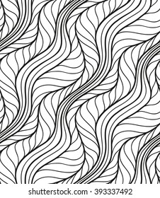 Abstract vector seamless floral background of doodle hand drawn lines. Monochrome pattern. Coloring book page. Black white wallpaper.