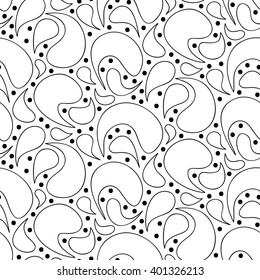 Abstract vector seamless floral background of doodle hand drawn lines. Monochrome pattern. Coloring book page. Black white wallpaper.