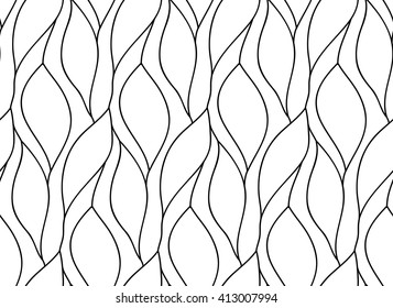 Abstract vector seamless floral background of doodle hand drawn lines. Monochrome wave pattern. Coloring book page. Black white wallpaper.