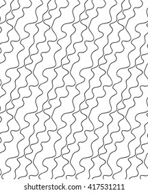 Abstract vector seamless floral background of doodle hand drawn lines. Monochrome wave pattern. Coloring book page. Black white wallpaper.