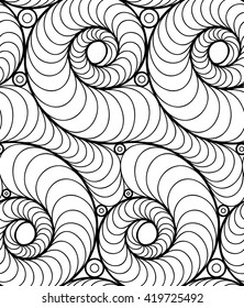 Abstract vector seamless floral background of doodle hand drawn lines. Monochrome wave pattern. Coloring book page. Black white wallpaper.