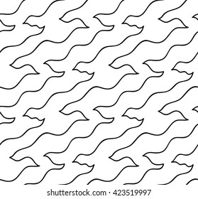 Abstract vector seamless floral background of doodle hand drawn lines. Monochrome wave pattern. Coloring book page. Black white wallpaper.