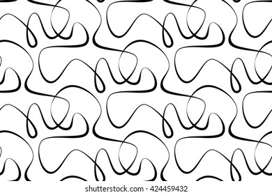 Abstract vector seamless floral background of doodle hand drawn lines. Monochrome wave pattern. Coloring book page. Black white wallpaper.