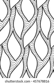 Abstract vector seamless floral background of doodle hand drawn lines. Monochrome wave pattern. Coloring book page. Black white wallpaper.