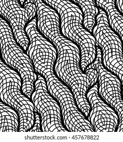 Abstract vector seamless floral background of doodle hand drawn lines. Monochrome wave pattern. Coloring book page. Black white wallpaper.