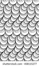 Abstract vector seamless floral background of doodle hand drawn lines. Monochrome wave pattern. Coloring book page. Black white wallpaper.