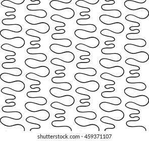 Abstract vector seamless floral background of doodle hand drawn lines. Monochrome wave pattern. Black white wallpaper.