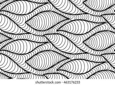 Abstract vector seamless floral background of doodle hand drawn lines. Monochrome wave pattern. Coloring book page. Black white wallpaper.