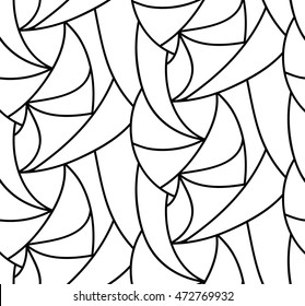 Abstract vector seamless floral background of doodle hand drawn lines. Monochrome wave pattern. Coloring book page. Black white wallpaper.