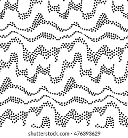 Abstract vector seamless floral background of doodle hand drawn circles. Monochrome wave pattern. Black white wallpaper.