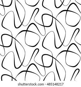 Abstract vector seamless floral background of doodle hand drawn lines. Monochrome wave pattern. Coloring book page. Black white wallpaper.