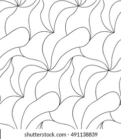 Abstract vector seamless floral background of doodle hand drawn lines. Monochrome wave pattern. Coloring book page. Black white wallpaper.