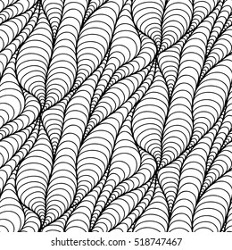 Abstrakte Vektorgrafik, nahtlos floraler Hintergrund von doodle handgezeichnet Linien. Monochrome Wellenmuster. Farbige Buchseite. Schwarz-weißes Tapete.