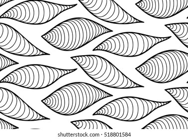 Abstract vector seamless floral background of doodle hand drawn lines. Monochrome wave pattern. Coloring book page. Black white wallpaper.