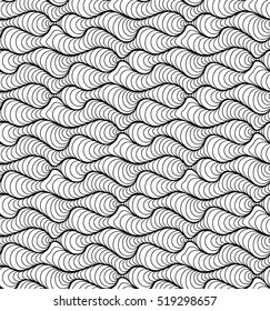 Abstract vector seamless floral background of doodle hand drawn lines. Monochrome wave pattern. Coloring book page. Black white wallpaper.