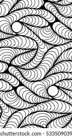 Abstract vector seamless floral background of doodle hand drawn lines. Monochrome wave pattern. Coloring book page. Black white wallpaper.