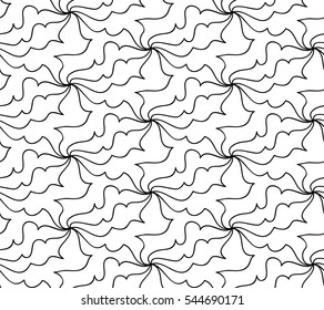 Abstract vector seamless floral background of doodle hand drawn lines. Monochrome wave pattern. Coloring book page. Black white wallpaper.