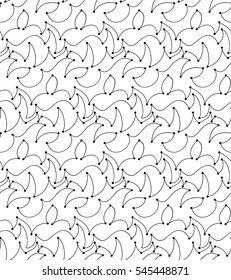 Abstract vector seamless floral background of doodle hand drawn lines. Monochrome wave pattern. Coloring book page. Black white wallpaper.