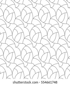 Abstract vector seamless floral background of doodle hand drawn lines. Monochrome wave pattern. Coloring book page. Black white wallpaper.