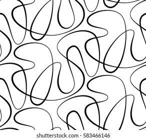 Abstract vector seamless floral background of doodle hand drawn lines. Monochrome wave pattern. Coloring book page. Black white wallpaper.
