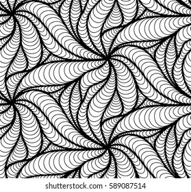 Abstract vector seamless floral background of doodle hand drawn lines. Monochrome wave pattern. Coloring book page. Black white wallpaper.
