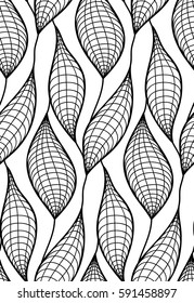 Abstract vector seamless floral background of doodle hand drawn lines. Monochrome wave pattern. Coloring book page. Black white wallpaper.