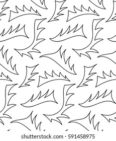 Abstract vector seamless floral background of doodle hand drawn lines. Monochrome wave pattern. Coloring book page. Black white wallpaper.