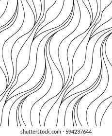 Abstract vector seamless floral background of doodle hand drawn lines. Monochrome wave pattern. Coloring book page. Black white wallpaper.