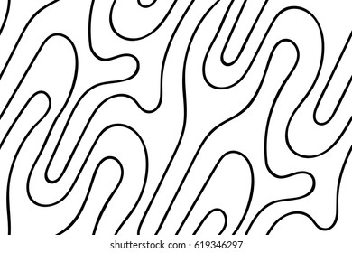 Abstract vector seamless floral background of doodle hand drawn lines. Monochrome wave pattern. Coloring book page. Black white wallpaper.