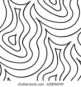 Abstract vector seamless floral background of doodle hand drawn lines. Monochrome wave pattern. Coloring book page. Black white wallpaper.