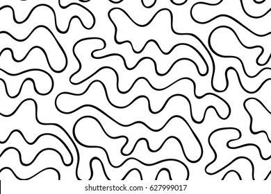 Abstract vector seamless floral background of doodle hand drawn lines. Monochrome wave pattern. Coloring book page. Black white wallpaper.