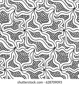 Abstract vector seamless floral background of doodle hand drawn lines. Monochrome wave pattern. Coloring book page. Black white wallpaper.