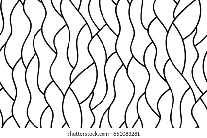 Abstract vector seamless floral background of doodle hand drawn lines. Monochrome wave pattern. Coloring book page. Black white wallpaper.