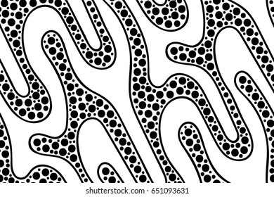 Abstract vector seamless floral background of doodle hand drawn lines. Monochrome wave pattern. Coloring book page. Black white wallpaper.