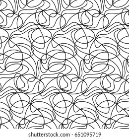 Abstract vector seamless floral background of doodle hand drawn lines. Monochrome wave pattern. Coloring book page. Black white wallpaper.