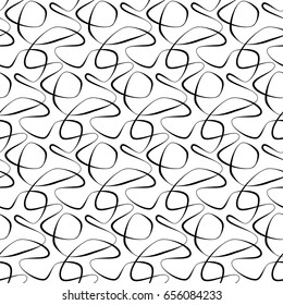 Abstract vector seamless floral background of doodle hand drawn lines. Monochrome wave pattern. Coloring book page. Black white wallpaper.