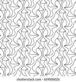 Abstract vector seamless floral background of doodle hand drawn lines. Monochrome wave pattern. Coloring book page. Black white wallpaper.