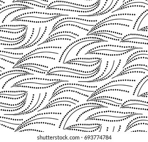 Abstract vector seamless floral background of doodle hand drawn lines. Monochrome wave pattern. Coloring book page. Black white wallpaper.