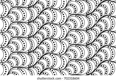 Abstract vector seamless floral background of doodle hand drawn lines. Monochrome wave pattern. Coloring book page. Black white wallpaper.