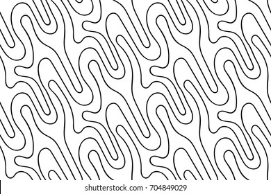 Abstract vector seamless floral background of doodle hand drawn lines. Monochrome wave pattern. Coloring book page. Black white wallpaper.