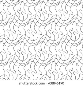 Abstract vector seamless floral background of doodle hand drawn lines. Monochrome wave pattern. Coloring book page. Black white wallpaper.