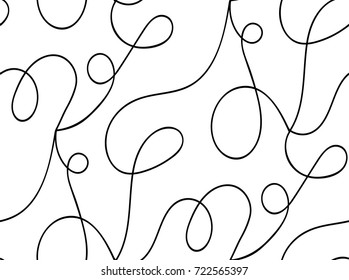 Abstract vector seamless floral background of doodle hand drawn lines. Monochrome wave pattern. Coloring book page. Black white wallpaper.