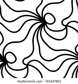 Abstract vector seamless floral background of doodle hand drawn lines. Monochrome wave pattern. Coloring book page. Black white wallpaper.