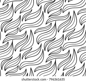 Abstract vector seamless floral background of doodle hand drawn lines. Monochrome wave pattern. Coloring book page. Black white wallpaper.