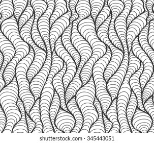 Abstract vector seamless floral black white background of hand drawn lines