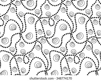 Abstract vector seamless floral black white background of hand drawn lines