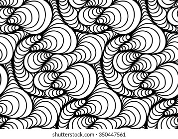 Abstract vector seamless floral black white background of hand drawn lines